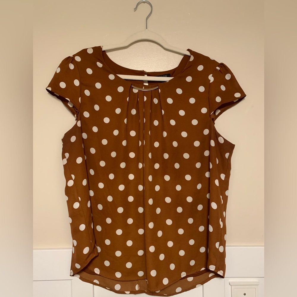 AUW Rust Brown White Polka Dot Blouse